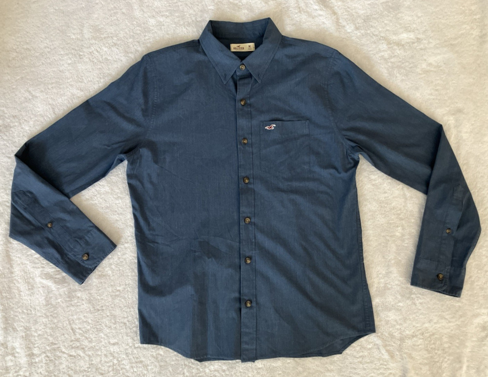 Hollister Men's Button Down Dress Shirt Long Sleeve Blue Seagull Medium Preppy